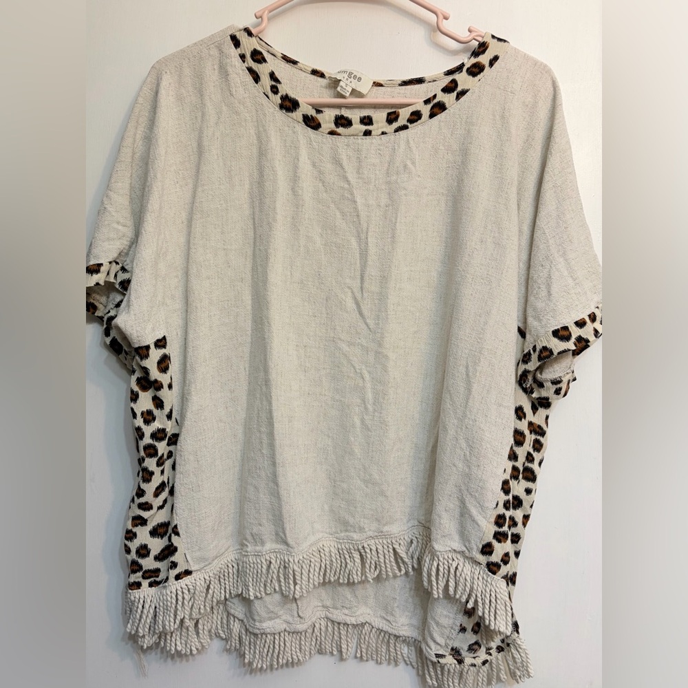 Umgee Cream Top with Leopard Accents